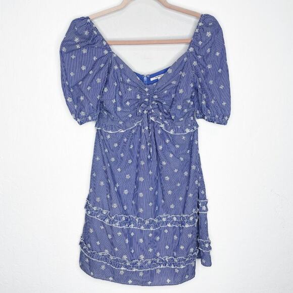 Tularosa Belen Navy White Puff Sleeve Floral Eyelet Mini Babydoll Dress XS - Picture 13 of 14